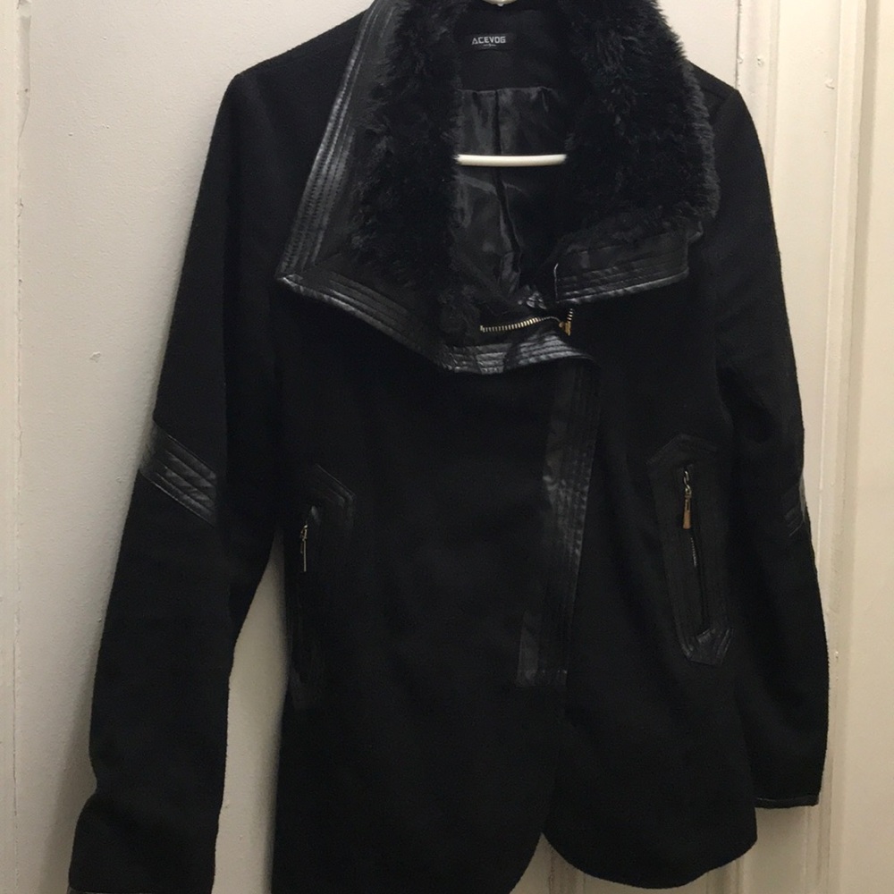 Black faux leather/ cotton jacket